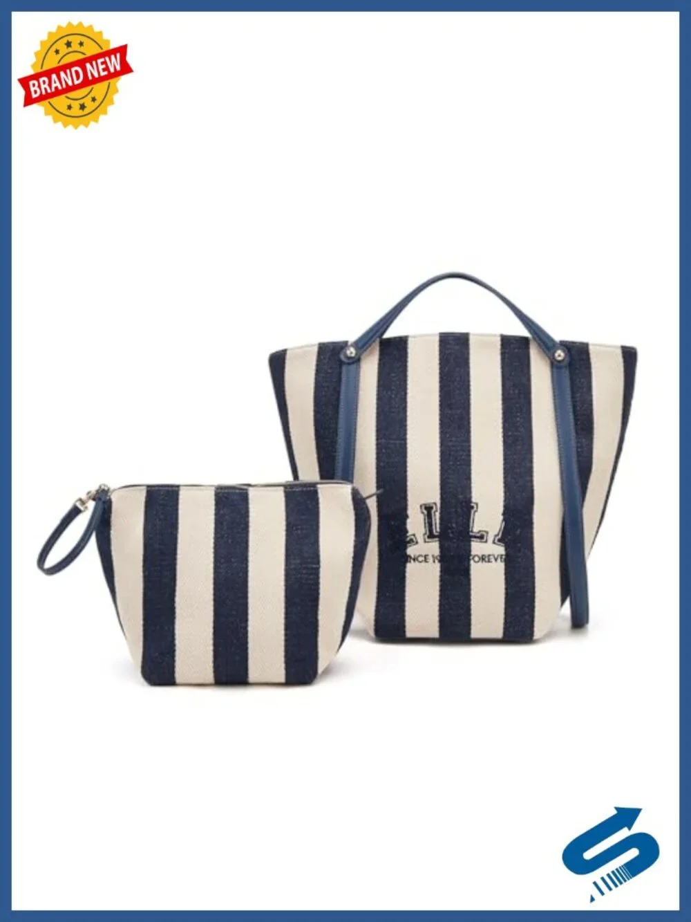 Nautical Stripe Canvas Tote Bag with Detachable Pouch